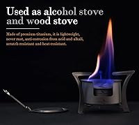 Vista 2 de Boundless Voyage Estufa de alcohol de titanio con cubierta contra incendios, estufa de leña al aire libre con soportes, para camping
