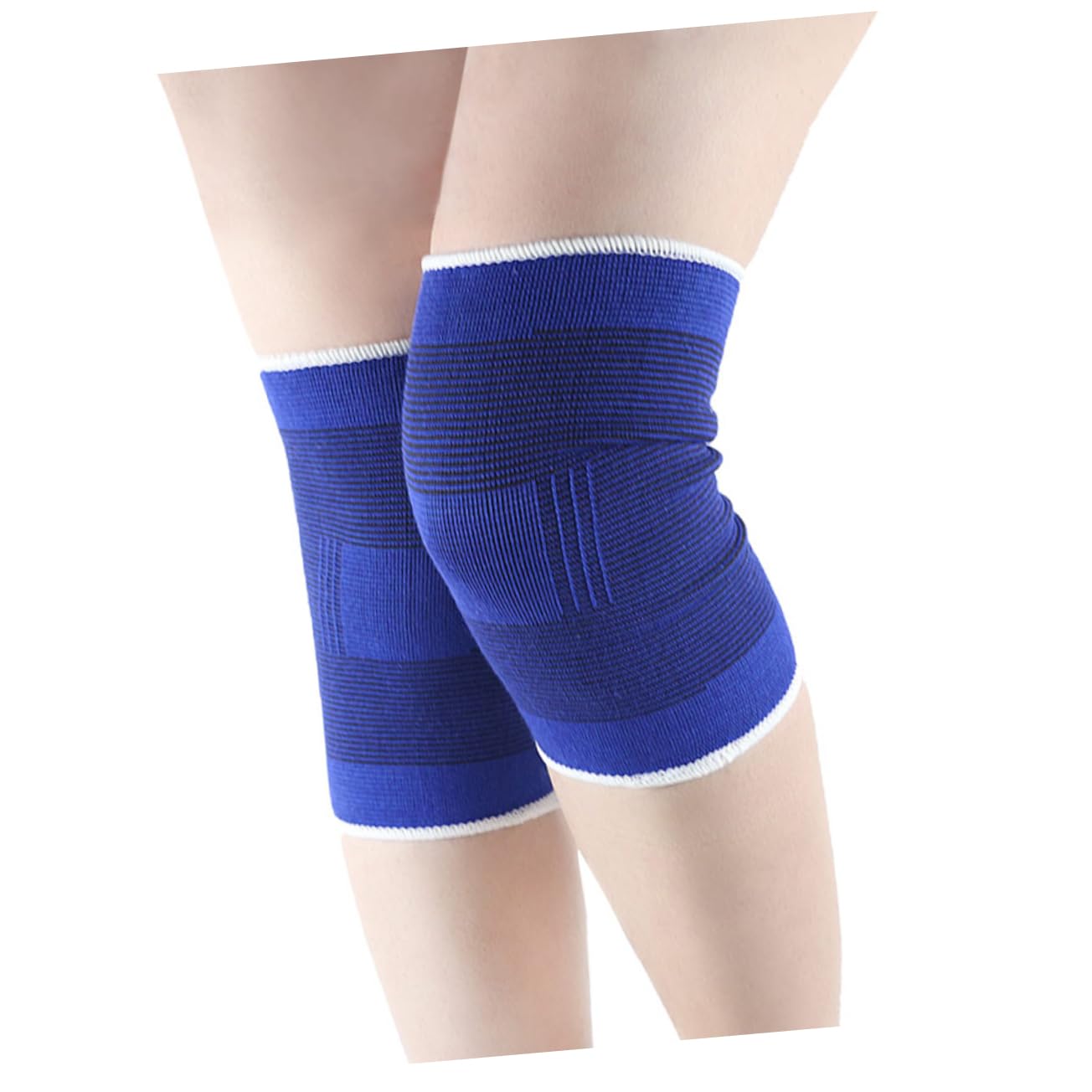 WOFASHPURET 1 Pair Knee Protective Cover for Men and Women Lightweight Polyamide Fitness Pads for Running Cycling Exercise Comfortable Skin Touch Attractive Stripe Design Blue