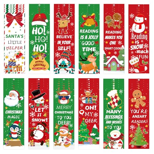 Christmas Bookmarks 60pcs Holiday Reading Page Markers Xmas Reading Book Paper Cards for Book Lovers Adults Office Use Holiday Gifts