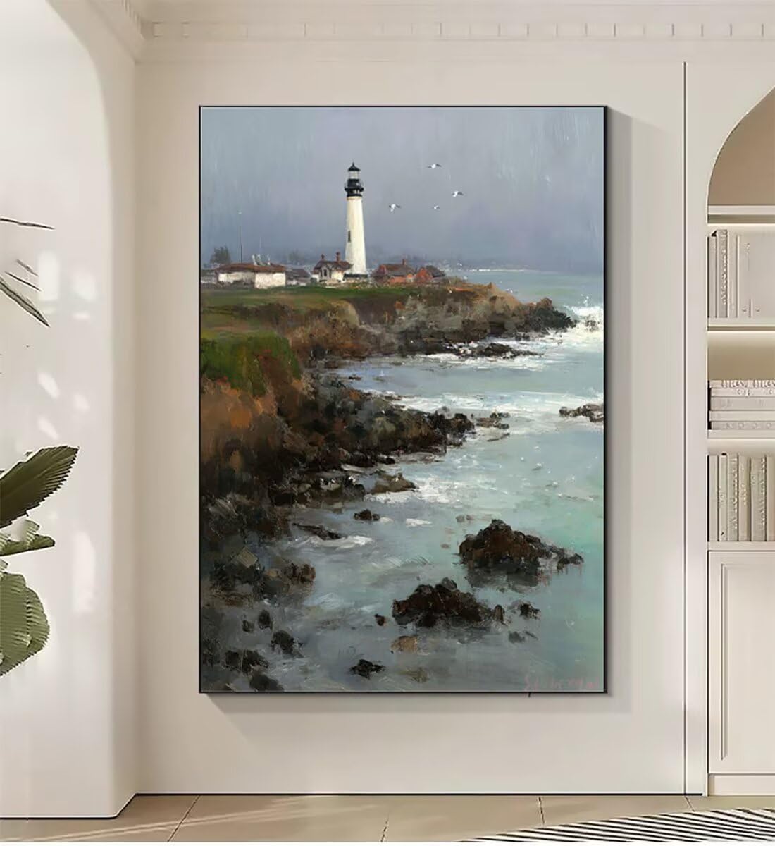 Landschaft Leuchtturm Malen Nach Zahlen Erwachsene, Paint by Numbers Adult Anfänger Kreativ Set, Heimwerk Malen Nach Zahlen Kinder, Pinsel und 36 Acrylfarbe Als, Deko Wohnzimmer 60 x 80 cm BJHWK518