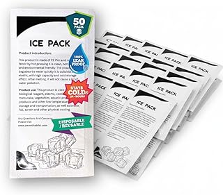 Dry Ice Packs for Shipping Frozen Food – 50 Pack (100ml) – Long-Lasting Ice Sheets for Coolers, Meal Prep, Lunch Bags & Travel – Disposable No-Leak Gel Packs for Insulated Shipping Boxes