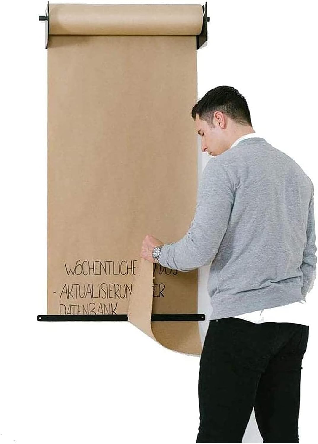 Ausstellungsregal für Packpapierrollen zur Wandmontage - für Aufgabenlisten / spezielle Gerichte des Tages, inkl. einer Rolle 50 Meter Packpapier (Steel Frame Wide-37cm/14.5in)
