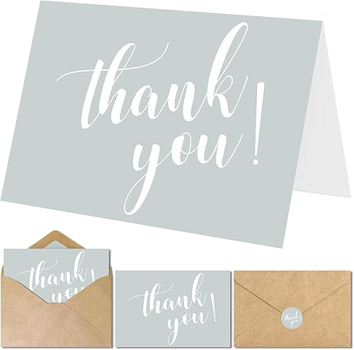 AZAZA Paquete de 96 tarjetas de agradecimiento con sobres de papel kraft y calcomanías, tarjetas grises de 4 x 6 pulgadas, tarjetas de