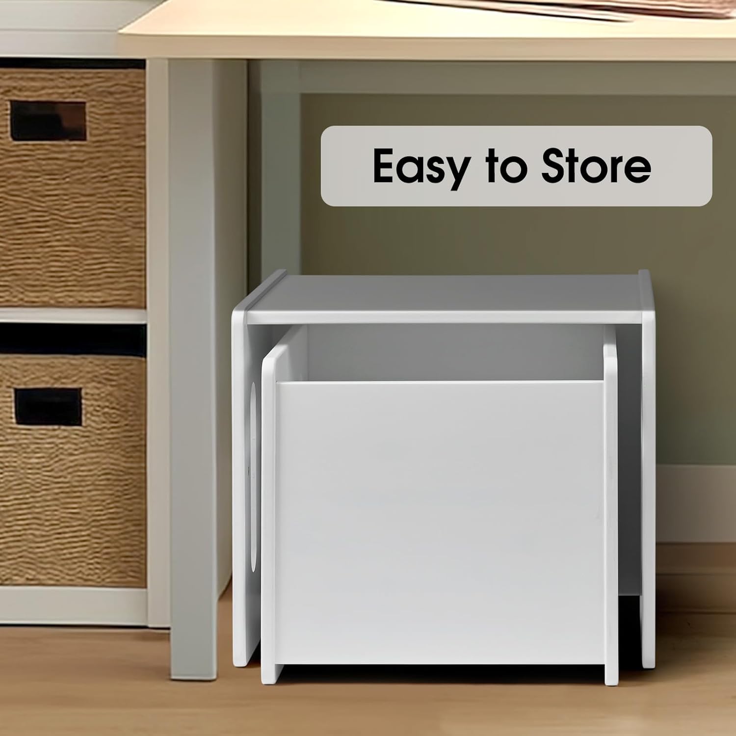 Ollieroo Kids Table and Chair Set, Montessori Weaning Table and Chair,Natural Bamboo Small Desk Chair,Activity Table and Chair Set, White