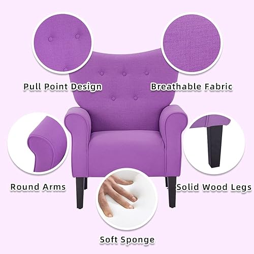 Miniatura 44 de YOLENY Silla con respaldo de ala de mediados de siglo, moderna silla de respaldo alto de tela tapizada con patas de madera, sofá individual tapizado