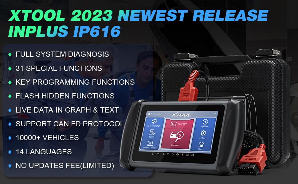 X-Tool InPlus IP616 OBD2 Herramienta de diagnóstico automotriz para coche y programador de llaves con 31 servicio de reset. Actualización gratuita de por vida