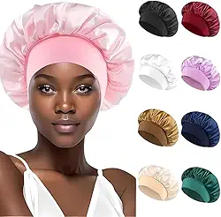 Touca de Cetim com Faixa Larga Confortável Para Cabelos Cacheados, Crespos e Lisos Touca para Dormir AntiFrizz