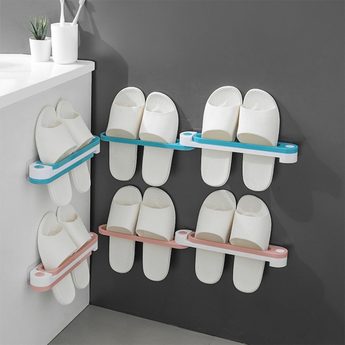 PRETYZOOM 3pcs Foldable Slipper Rack, Traceless ABS Organizer