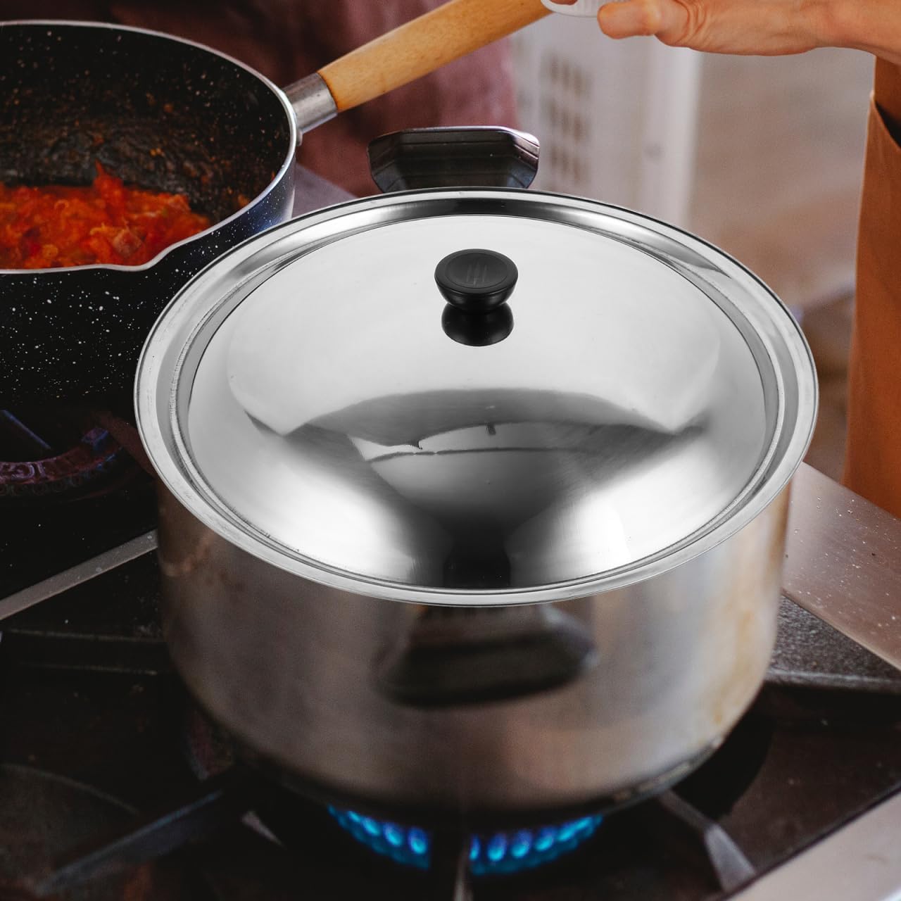 Ciieeo Stainless Steel Pot Cover with Knob Anti-scalding Cooking Tool for Efficient Oil Splash Protection Kitchen Gadget for Warm Food Retention and Steam Cooking
