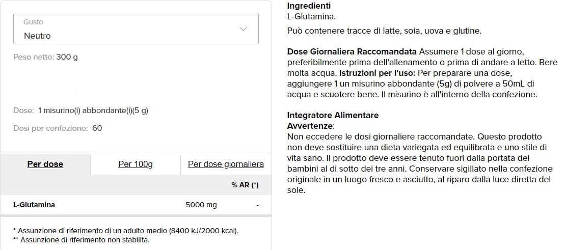 Prozis Xcore Series Glutamine 300 gr - glutamina pura, gusti a scelta (naturale)