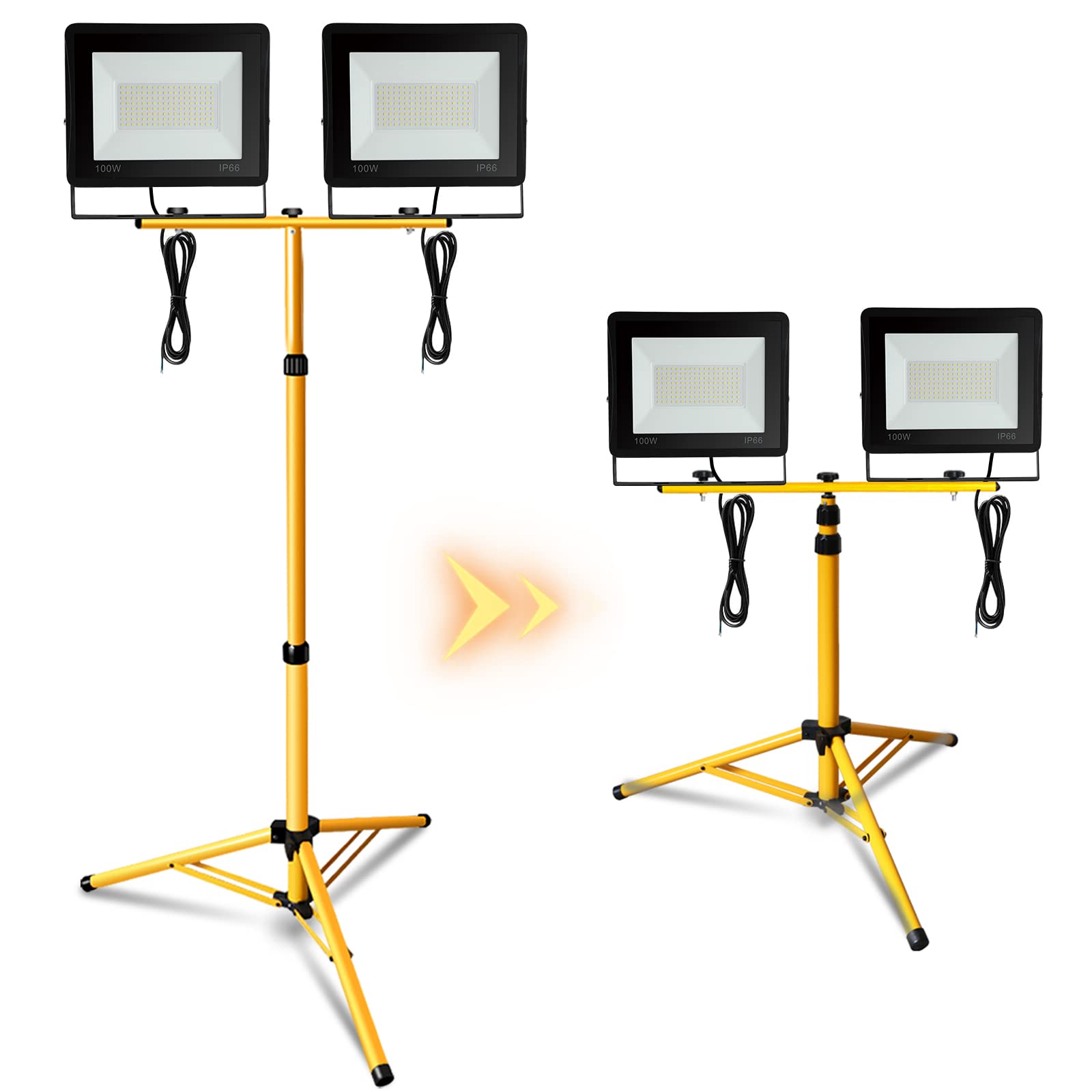 Gimisgu LED Baustrahler 2x100W – 10000 LM, Faltbarer Ständer, IP66 Wasserdicht Mit 3m Kabel