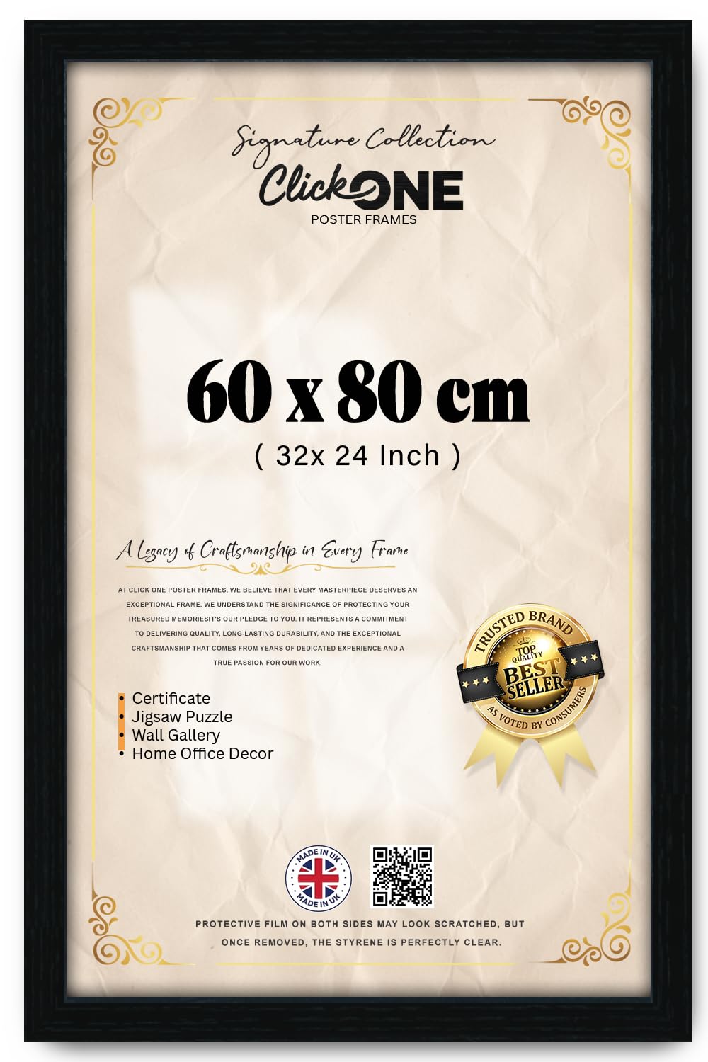 Black Click One Photo Frame 80 X 60 Cm Poster Display With Uv Protection Acrylic Hanging Hardware For Wall Mounting Display Picture Vertically Or Horizontally Mdf Backboard