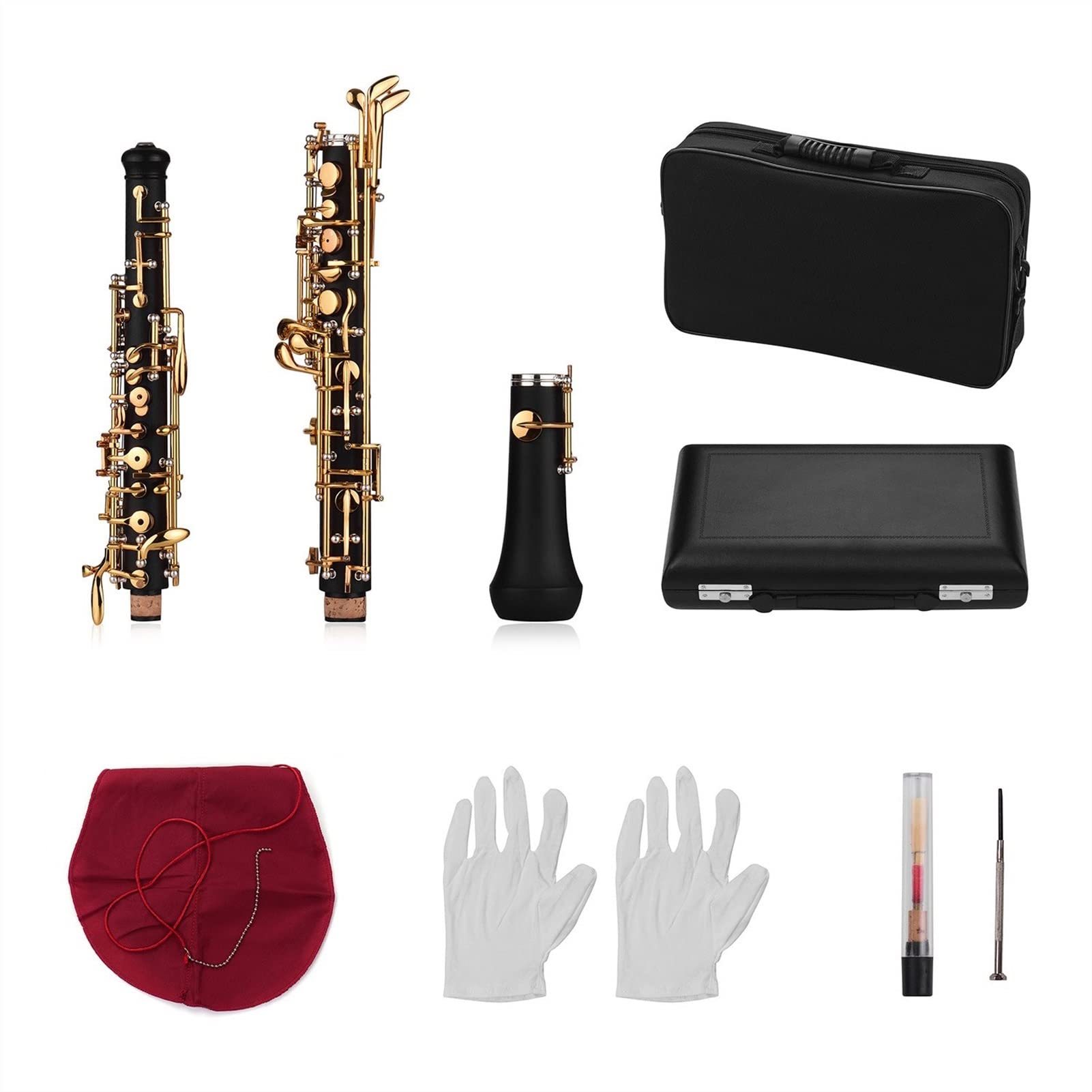 Parti oboe Strumento Placcato Argento Cestino In Stile C Oboe Semi-Automatico Strumento Di Legna Con Guanti Ad Oboe Reed (Color : Gold)