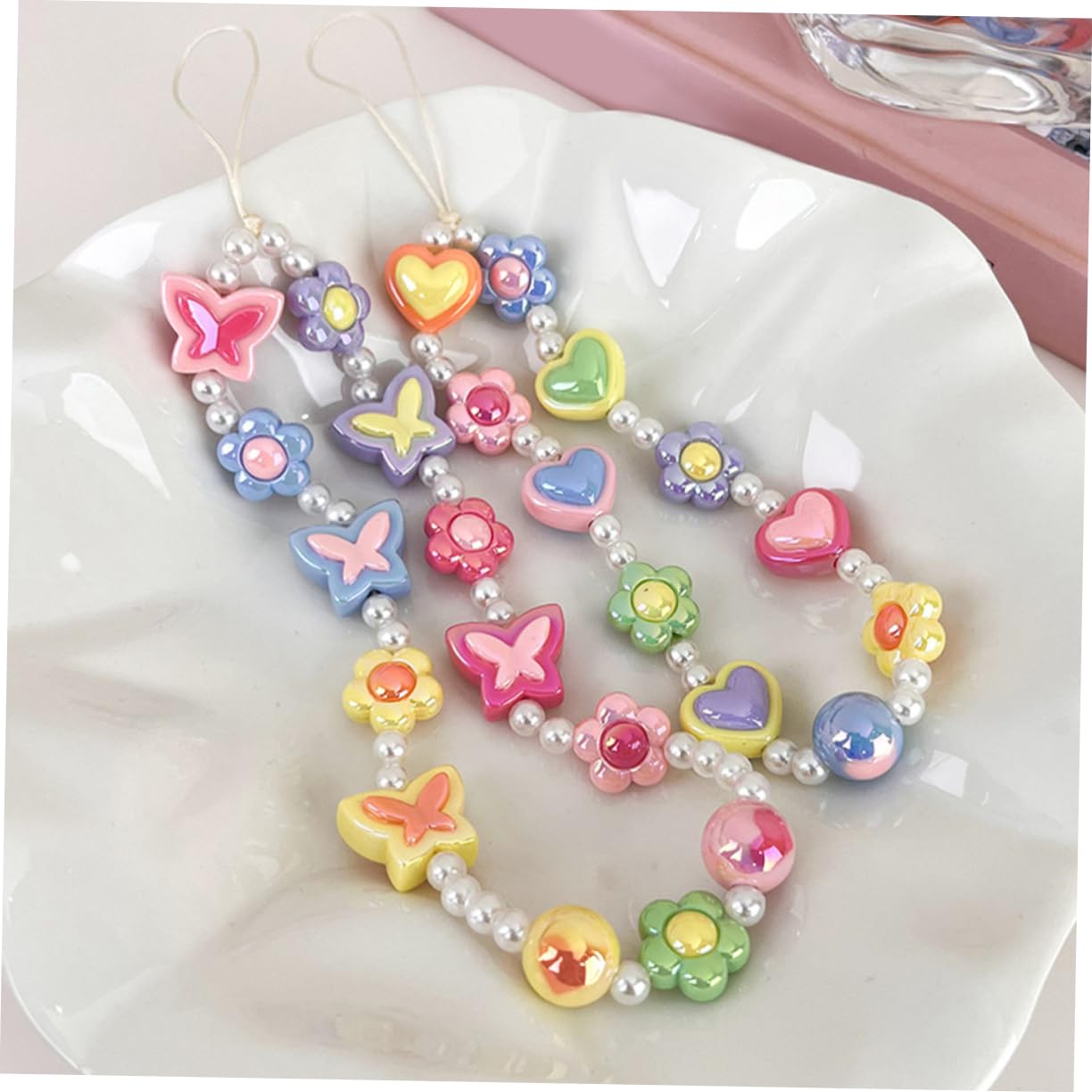 Gadpiparty Accesorios De Teléfono Cordón De Teléfono Con Cuentas Colgante Para Móvil Con Forma De Flor Cadena De Teléfono De Flor De Corazón El Plastico