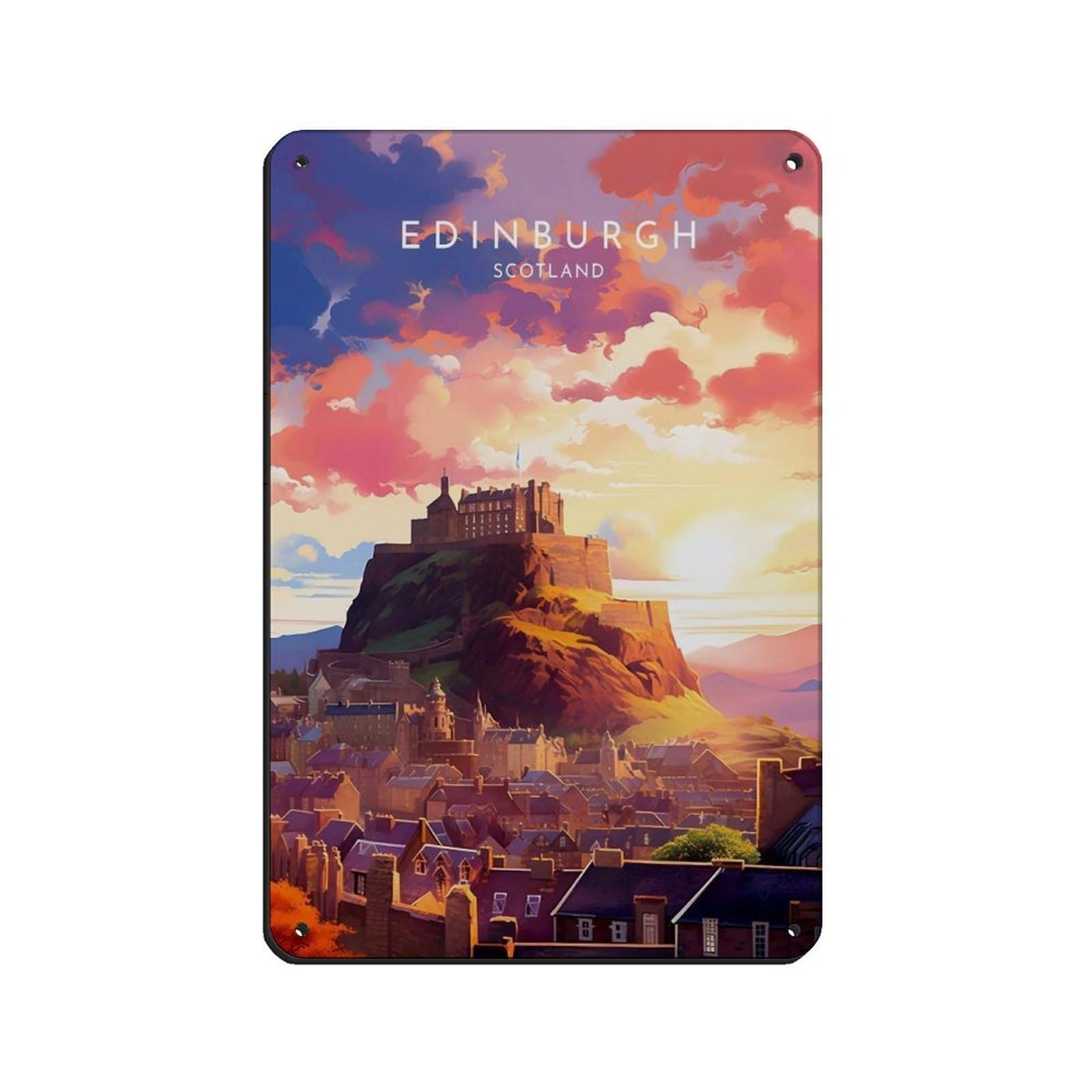 Lxwnze 20L X 30W Cm Edinburgh Travel- Scotland Retro Poster Metal Tin Sign Chic Art Retro Iron Painting Bar People Cave Cafe Family Garage Poster Wall Decoration 8X12inch(20X30cm)