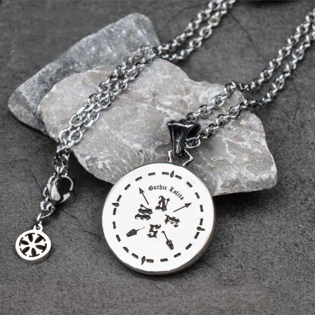 Nordische Wikinger-Halskette Odin nordische drehbare Kompass-Anhänger-Halskette Wikinger-Talisman-Anhänger-Halskette nordischer Wikinger-Schmuck für Männer mit Geschenkbox,Silber