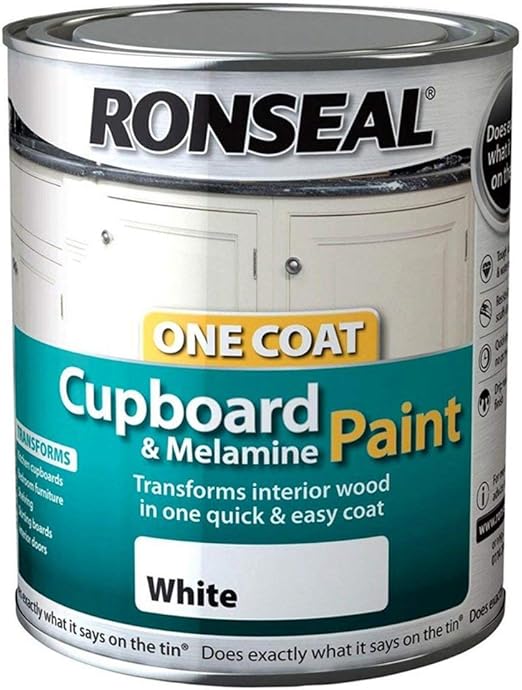 Ronseal One Coat Cupboard Melamine & MDF Paint White Gloss 750ml