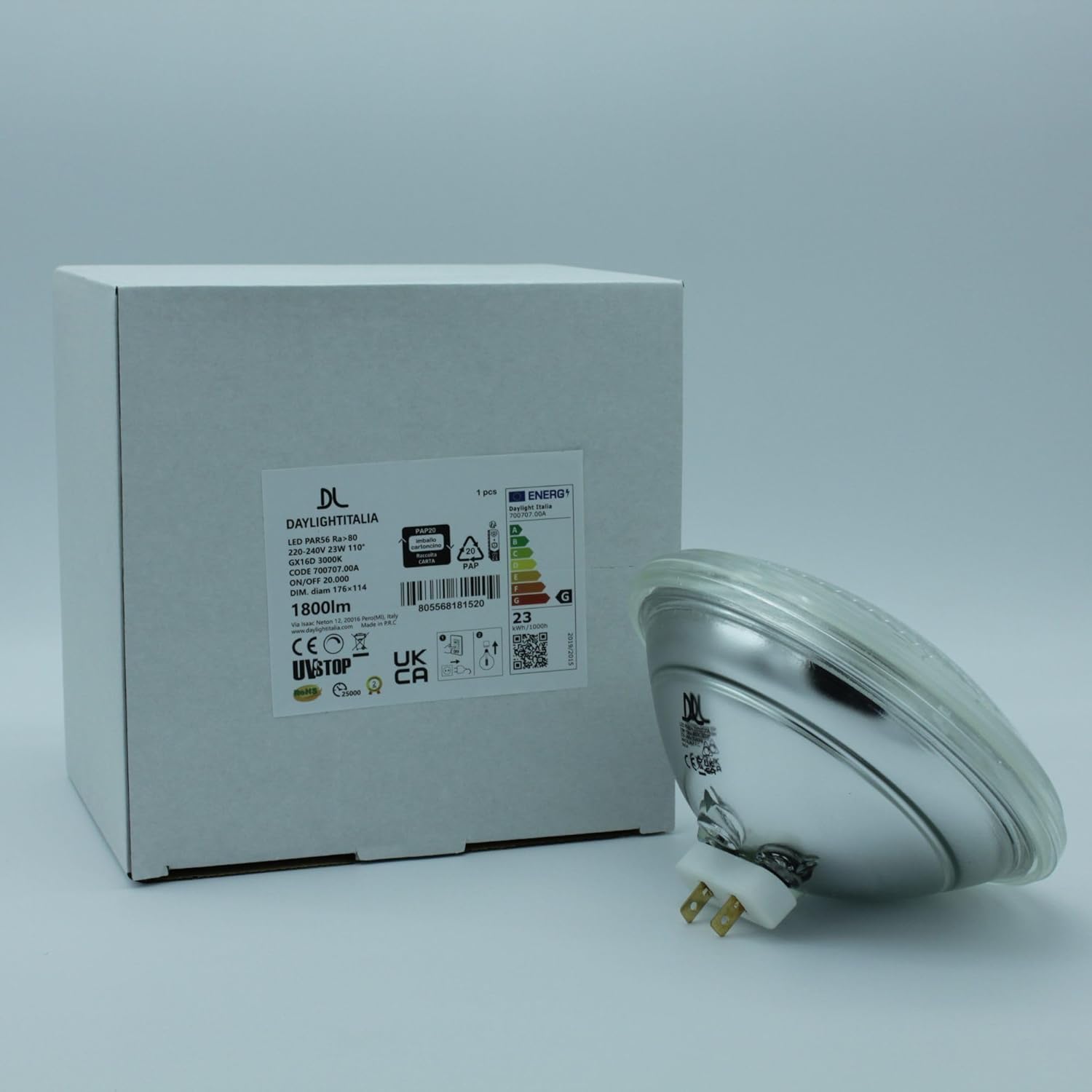 DL DAYLIGHTITALIA Lampadina LED PAR56 SMD 23W 1800lm 3000K – Ricambio Compatibile per TOIO Flos, Luce Brillante ed Efficiente