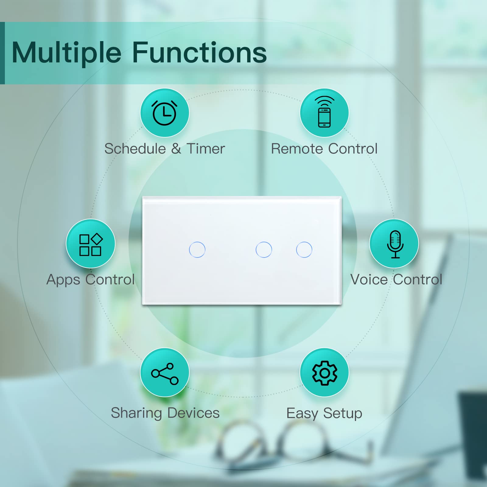 BSEED Touch dimmer, 2-voudig, 1-weg (geen wifi) en wifi-schakelaar, 3-voudig, 1-weg (nulleider vereist), Alexa, glasplaat, wandlichtschakelaar, goud