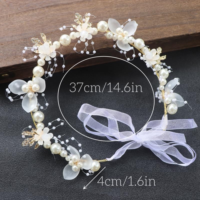 Davfiecn Flower Girl Headpiece & Headband - Princess Flower Girl & Bridesmaid (White, One Size) - Image 4