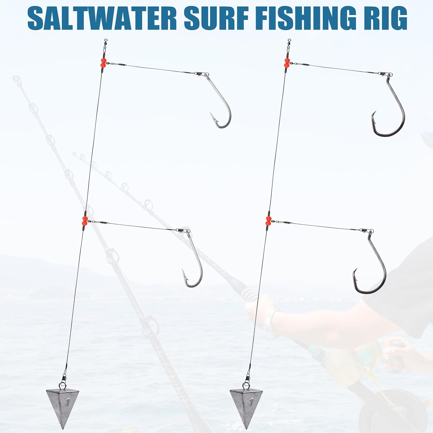 JSHANMEI Surf Fishing Tackle Kit Surf Fishing Rigs Double Hook Bottom Rigs Hi-Lo Rig Fishing Leader Rig Pier Fishing Catfishing Bottom Fishing Beach Ocean Saltwater Fishing Rigs