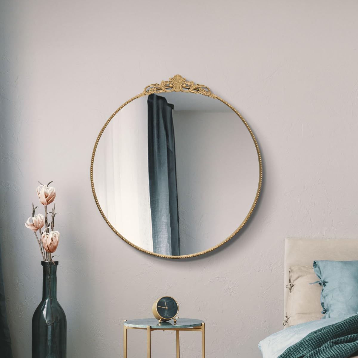 Mirroroutlet Gold The Crown - Solid Metal Framed Decorative Classic Round Circular Wall Mirror 39" X 39" (100Cm X 100Cm) Silver Mirror Glass Ready To Hang.…