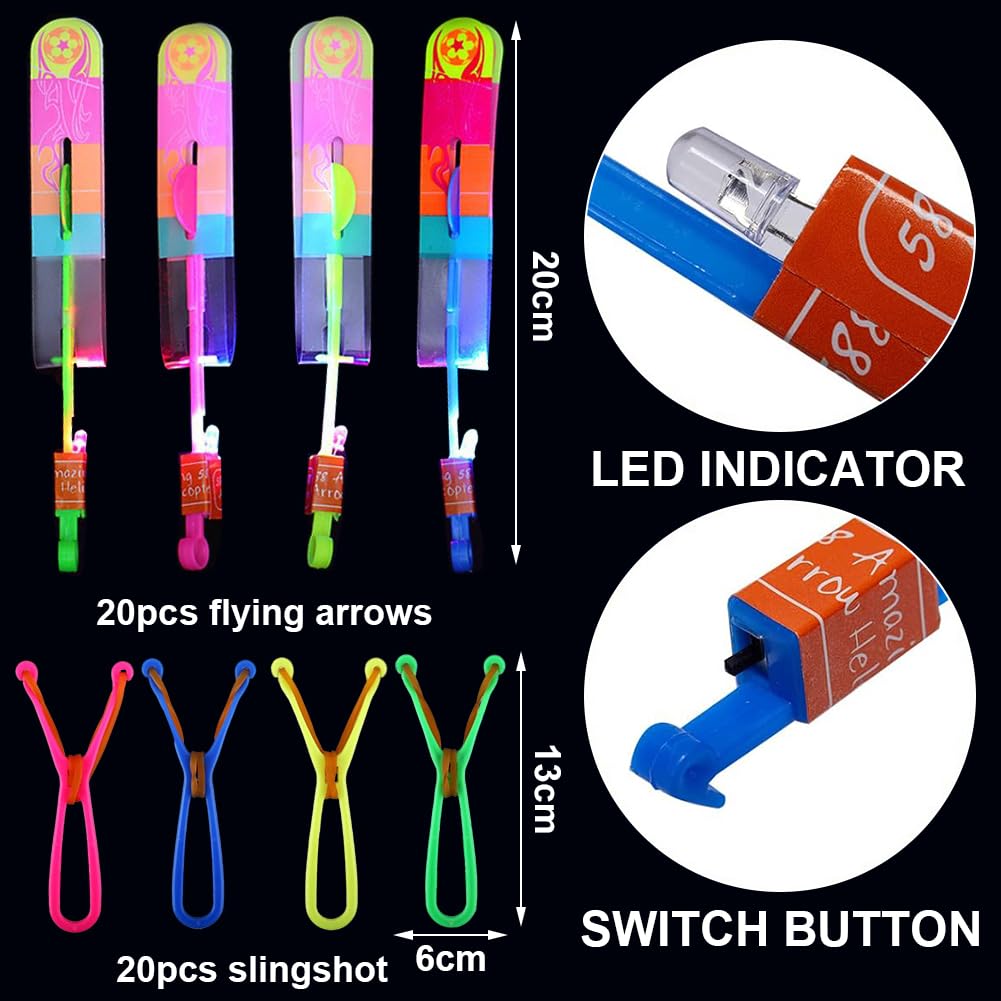 HATFRYF LED Light Slingshot Toy, 20PCS Rocket Helicopter Flying Toys with LED Lights, Flying Toy Party Set - Image 2