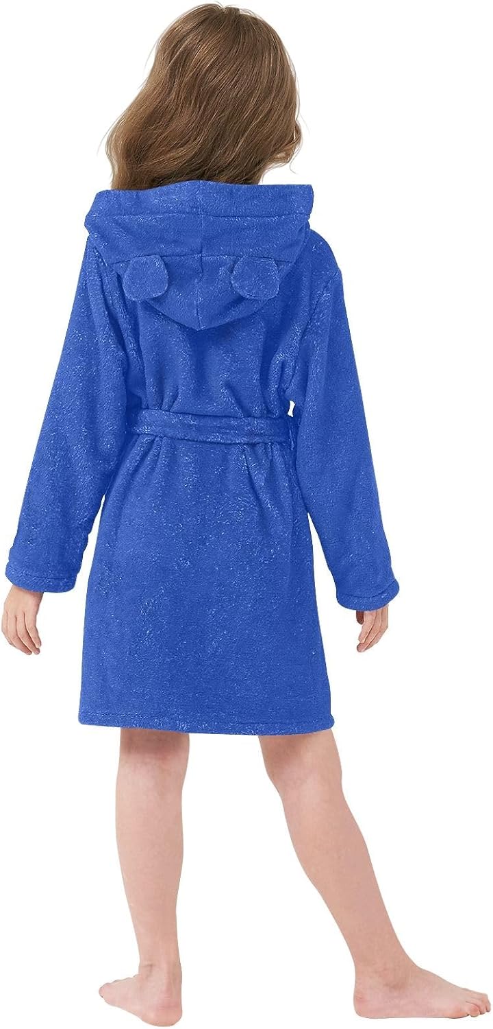 ODAWA International Blue Kids Bathrobe, Soft Plush Children's Hooded Towel Robe, Quick-Dry Bath Wrap for Boys and Girls