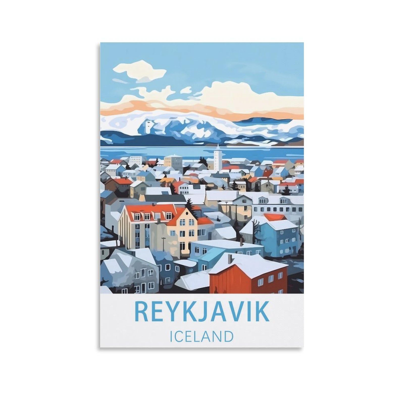 Kmono Unframe-Style Reykjavik Iceland Vintage Travel Poster 08X12inch(20X30cm) Poster Decor Painting Canvas Wall Art Living Room Poster Bedroom