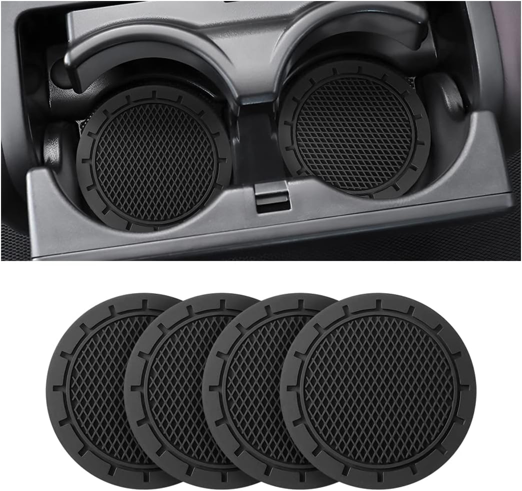 Car Cup Holder Coaster, 4 Pack 2.75 Inch Diameter Non-Slip Universal Insert Coaster, Durable, Suitable for Most Car Interior, Car Accessory for Women Men (Black)