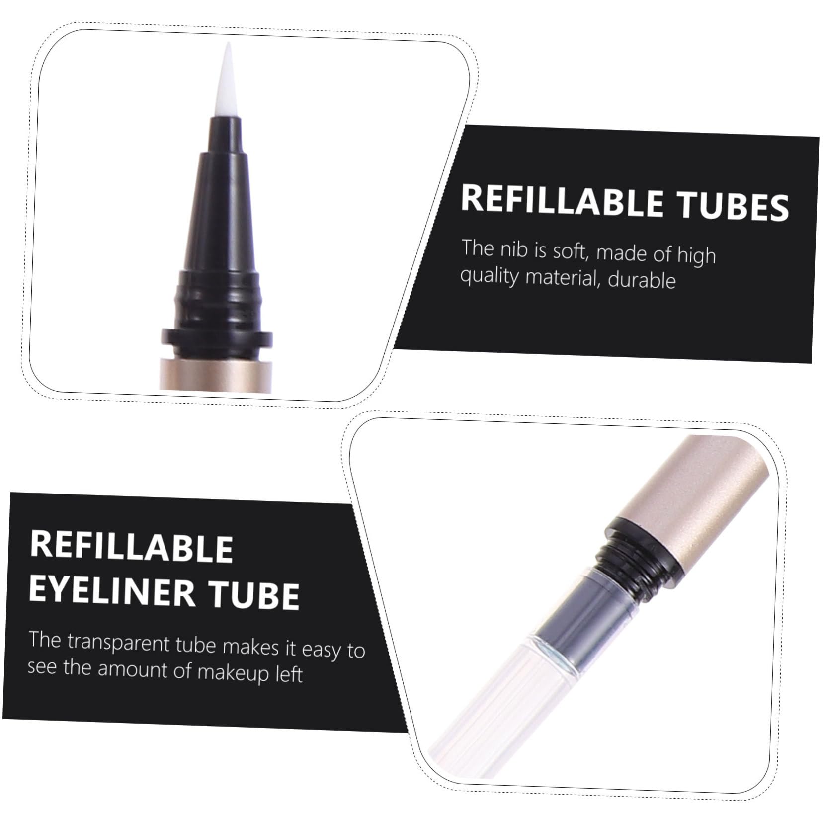 5 Pezzi Tubetti Vuoti per Eyeliner Liquido da 1ml in Plastico Oro, Contenitore Portatile per Penna Eyeliner Ricaricabile per Saloni di Bellezza