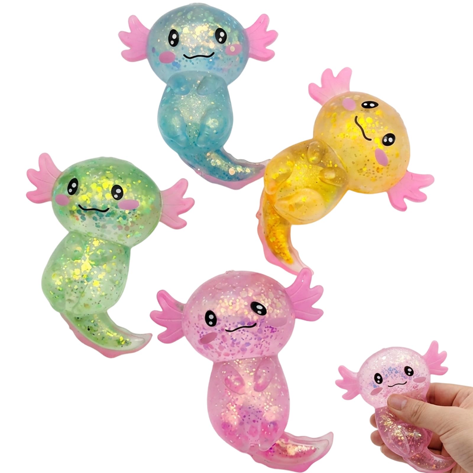 4Pcs Axolotl Toys, Assorted Colours Axolotl Collectible Figures, Axolotl Sensory Toys for Desk Decor and Relaxation, Soft and Durable Axolotl Characters with Unique Designs（random color）