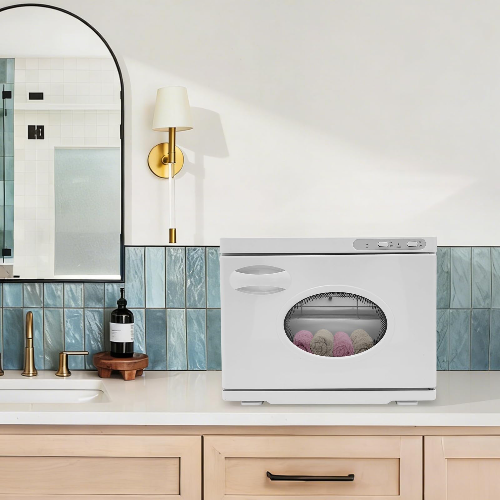 Calentador de toallas de 23 L, esterilización UV, 200 W, para salón y casa
