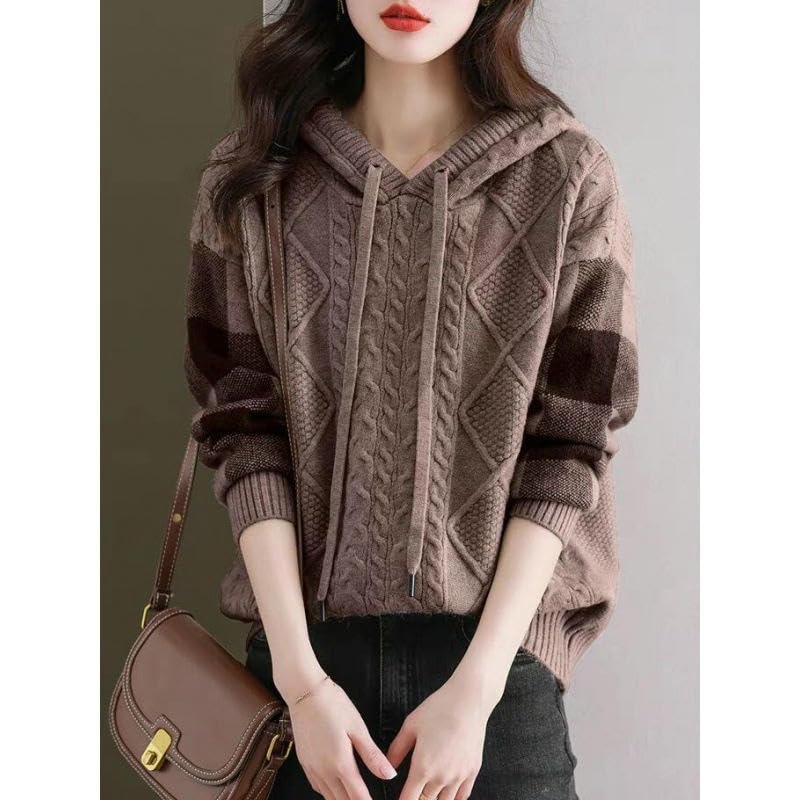 Suéter de punto de manga larga jersey casual con capucha ropa de invierno mujer 2