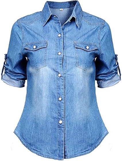 Women Fashion Denim Blouses Soft Long Sleeves Shirt Slim Tops At Amazon Women S Clothing Store