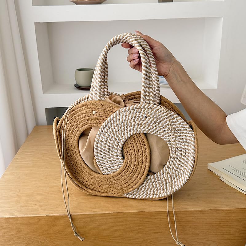 Bolso de playa de ganchillo para mujer, gran capacidad, retro, asa superior