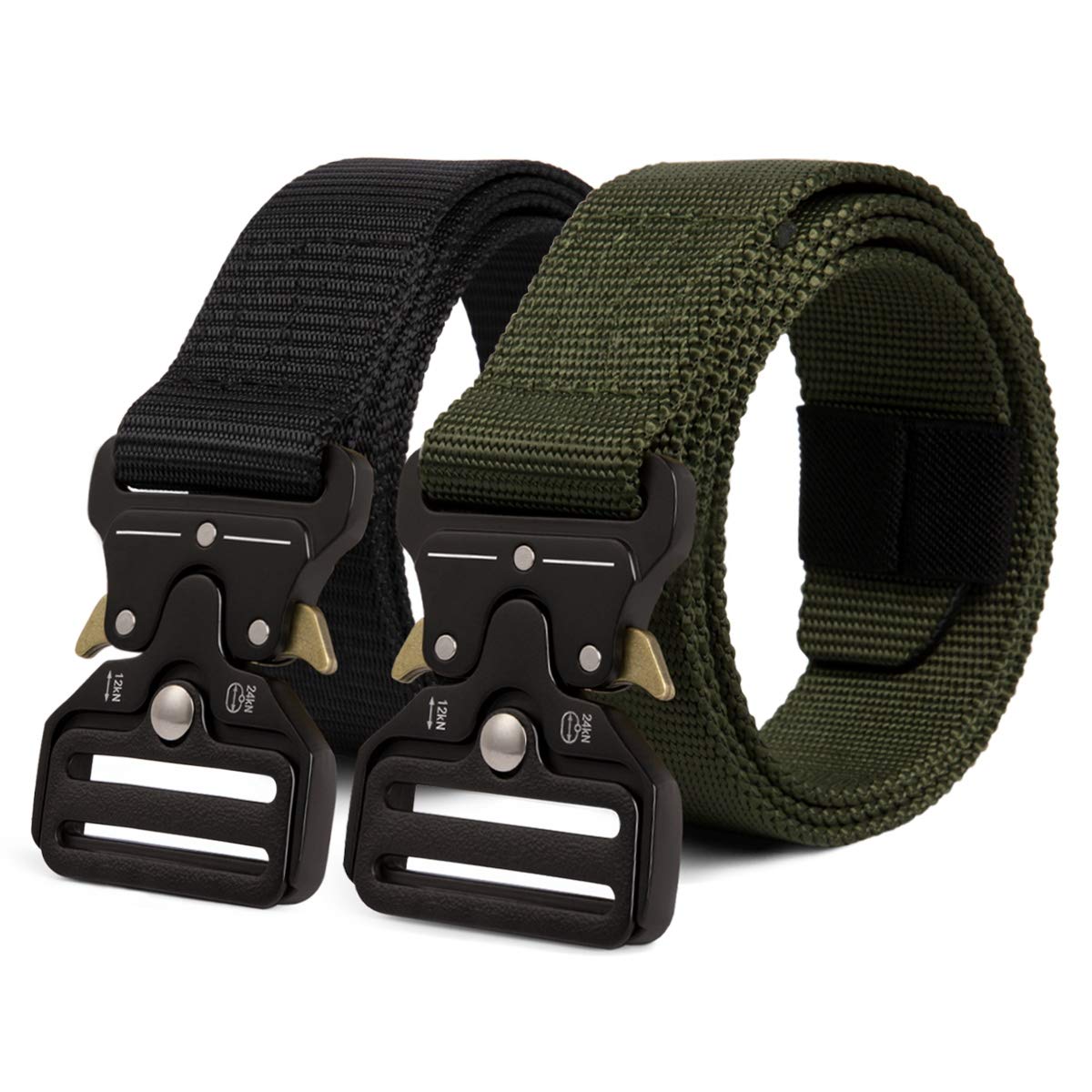 YOUTHUP Men's Tactical Belt Quick Release Heavy Duty Webbing Belt Military Waist Belt Black+Army Green M(waist 30"- 36" Width 1.5")