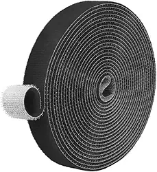 Organizador De Fios Fixação Extrema Rolo prendendo laços de cabo reutilizáveis, premium gravatas de cabo ajustáveis de 5 metros 10mm de largura (Preto)