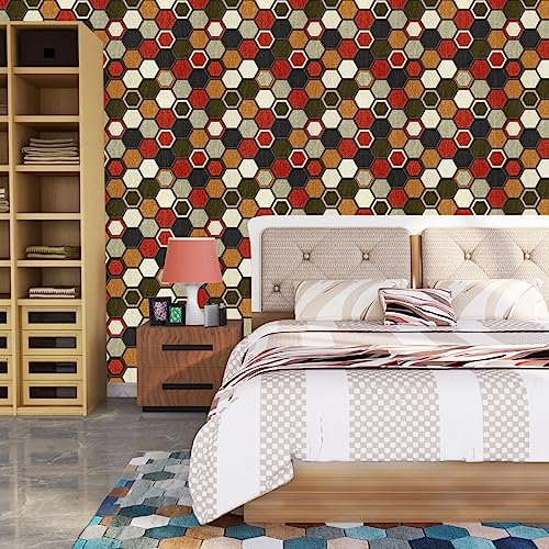 Image of Multicolor Hexagon Texture Self Adhesive Wallpaper Peel & Stick, Waterproof, Scratch Resistant 41cm x 244cm