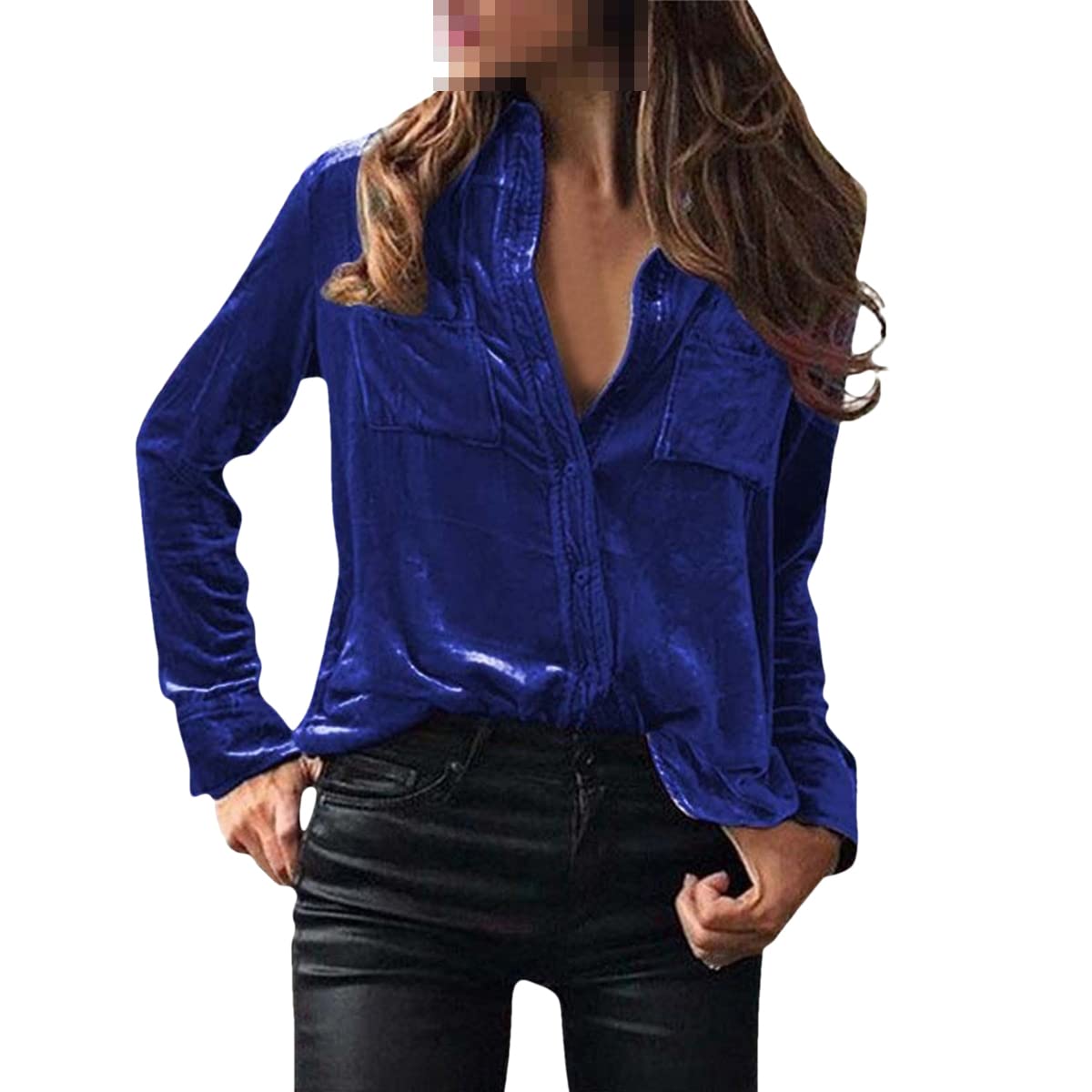 RuereuuWomen's Velour Shirt Front Single Breasted Shirt