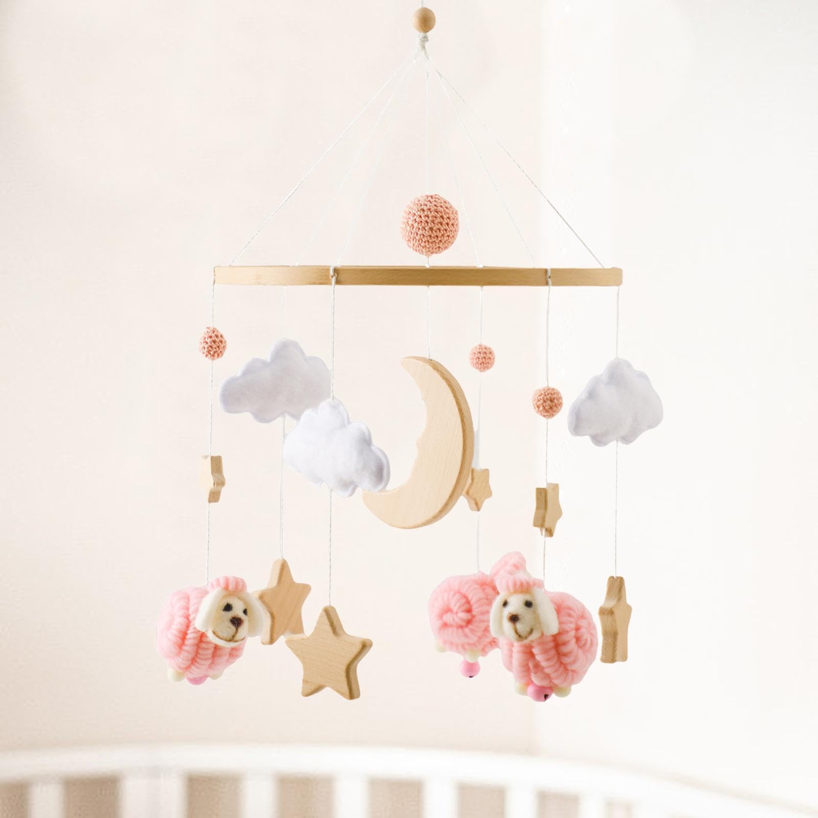 Giostrine per Culla, Sonagli, Giocattoli per Culla, Ornamenti in Feltro, Decorazioni da Appendere per Neonati, Rosa