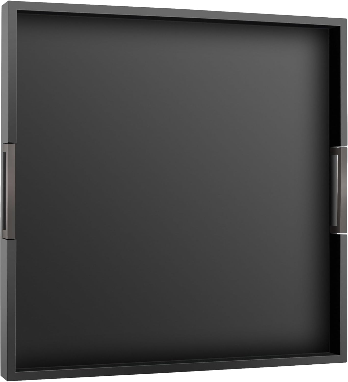 Joy&Grace Large Square Ottoman Tray for Living Room and Coffee Table 20 Inch Decorative Wooden Serving Tray with Handles for Breakfast in Bed, Dinner Food Kitchen TV (Black, 20" x 20" x 2") Black 20" x 20" x 2"