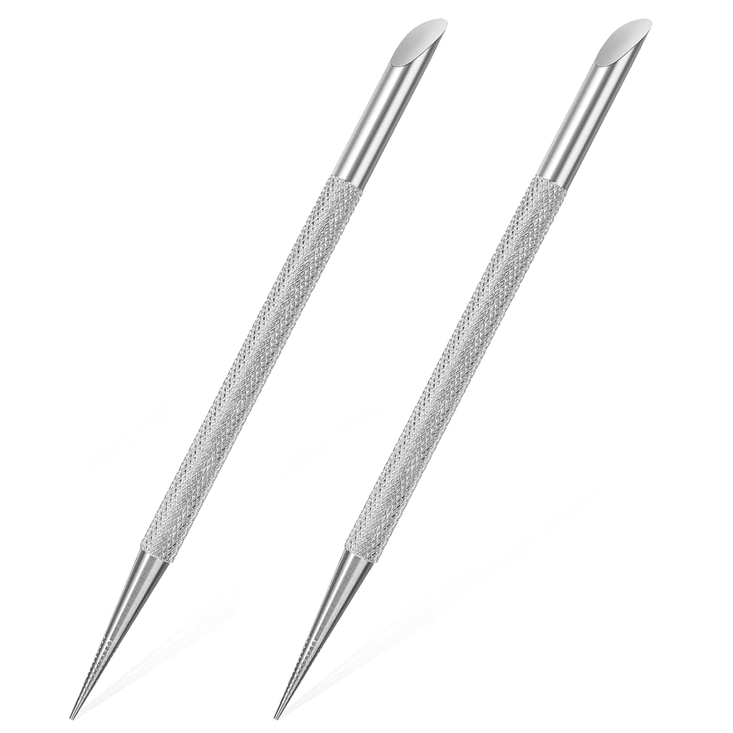 Beavorty Cuticle Pushers 2-Pack Stainless Steel Double-Head Nail Cleaner Remover with Non-slip Handle Gel Fingernails Dead Skin Polish Peeler for Manicure Fingernails Toenails 12.1x0.6x0.5cm