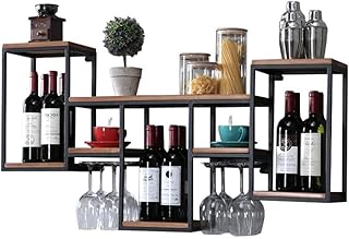 YJThjj Mensola per Vino da Parete in Ferro per Bar | Porta Bicchiere di Vino in Legno | Stand del Vino | Supporto per Calice | Cantinetta frigo a Parete | Scaffale cubo sospeso