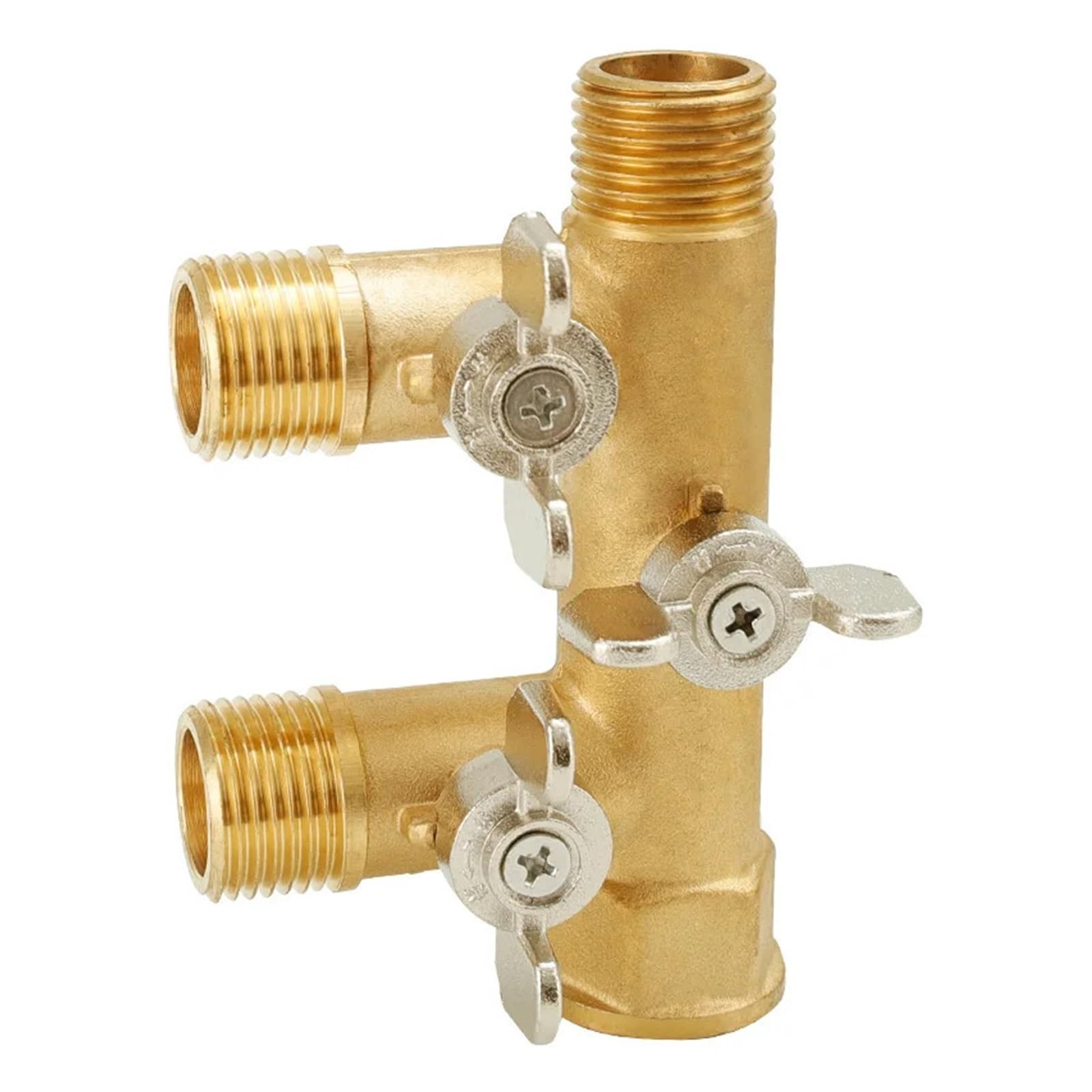 PAKMEZ 1/2" Male 4 Ways Ball Valve Block Splitter HVAC Switch Water Divider Pipe Joint Accessories