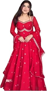 Indian Style Georgette Fabric Anarkali Gown Pant Dupatta for Bridesmaid Wedding Look 3 Pcs Suit
