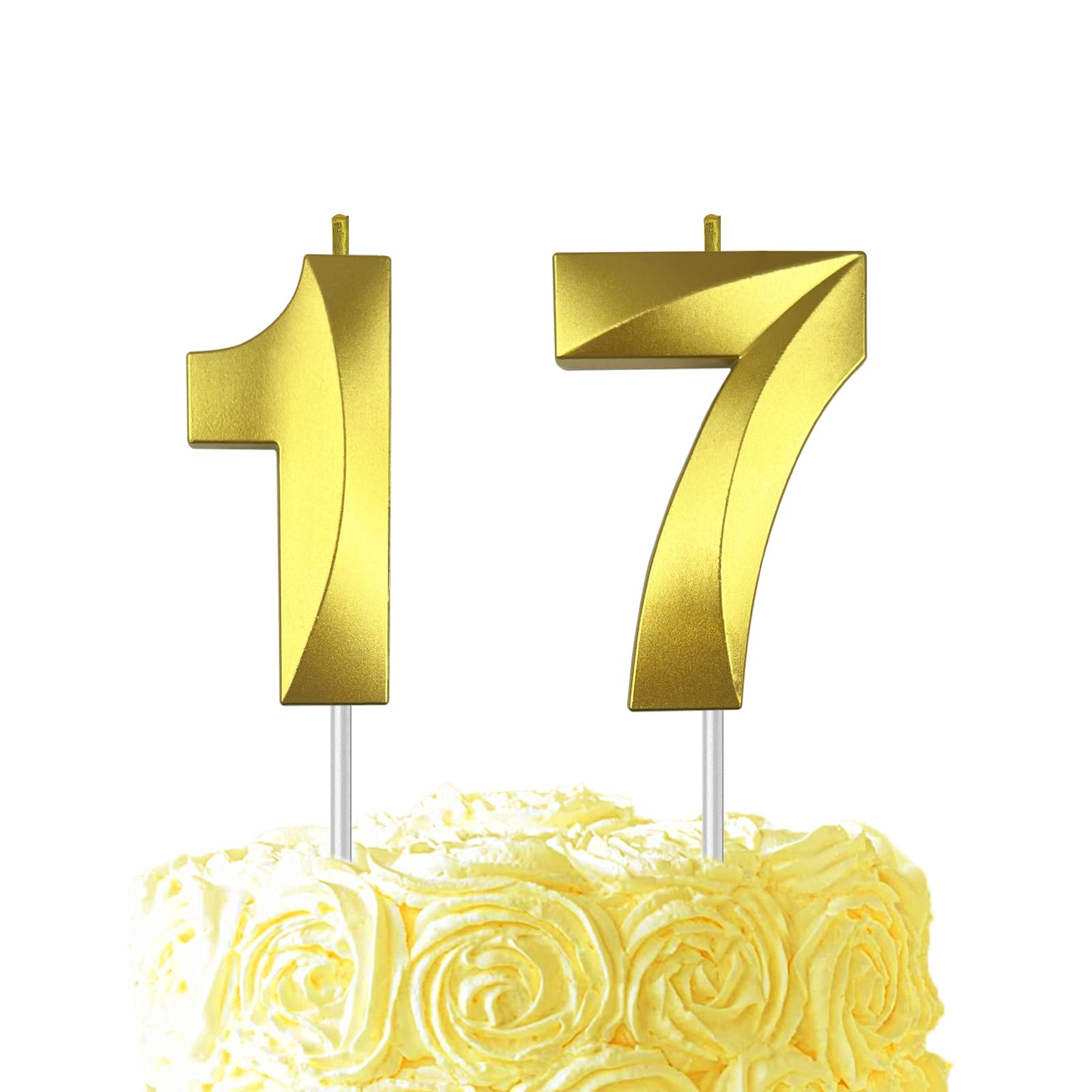 Gold Birthday Number 17 Candles for Wedding Party Cake Decorations