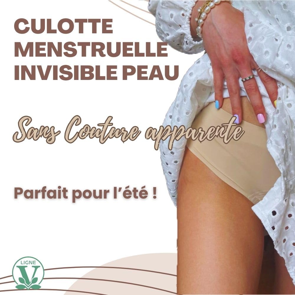 Lot de 2 Culottes Menstruelles Invisibles sans Couture - Protection Lavable & Ecologique – Flux léger à Abondant - Absorbantes & Anti Fuite - Adolescente & Femmes Grandes Tailles/Peau M