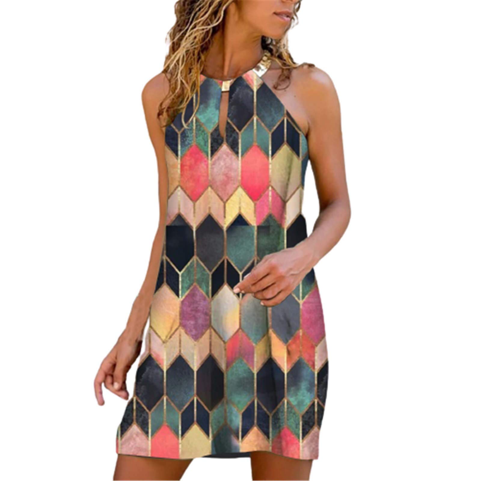 LindoMakerDresses for Women Summer Sexy Party Midi Dress Sleeveless Flowy Swing Beach Dress Fashion Loose Fit Dresses