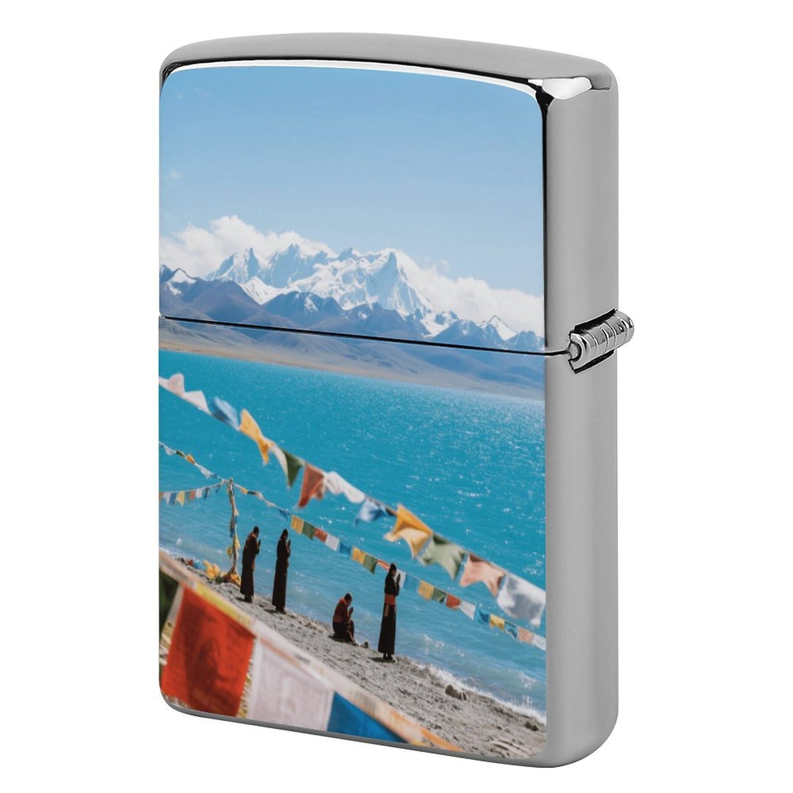 Fekiloot Style Namtso Lake Snow Mountain Lighter Case Cover Metal Lighter Case